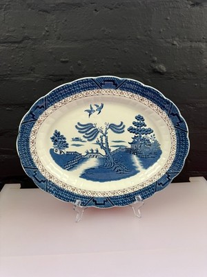 Stände echte alte Weide A8025 OHNE Goldrand ovale Schnitzerei Servierplatte 14'' x 11''
