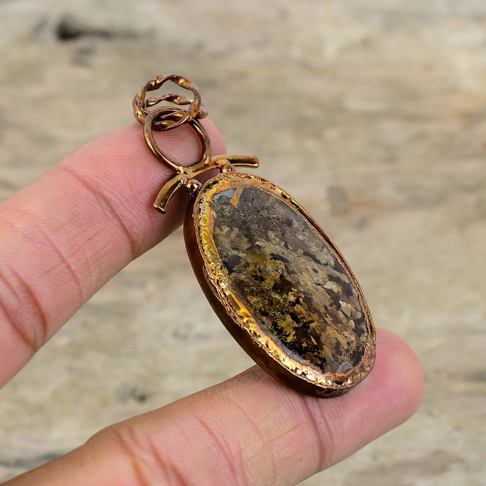 Daughters Day Sale Copper Bronzite Gemstone Unique Electroformed Bezel Pendant - Image 4 of 4
