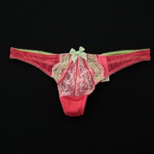 NEW Victoria's Secret VTG 2010s Lace Sheer Bow Keyhole Thong Panty SMALL