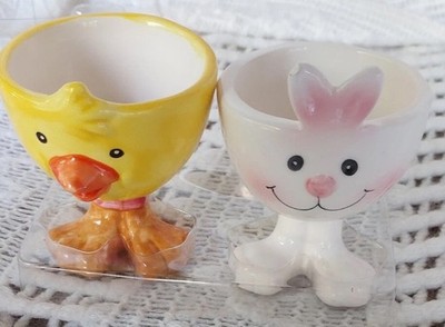 Egg Holder Easter Time Ceramic Bunny And Chick WCL Brand
