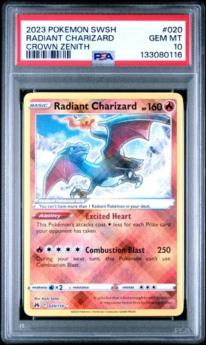 2023 POKEMON SWORD & SHIELD CROWN ZENITH #020 RADIANT CHARIZARD PSA 10