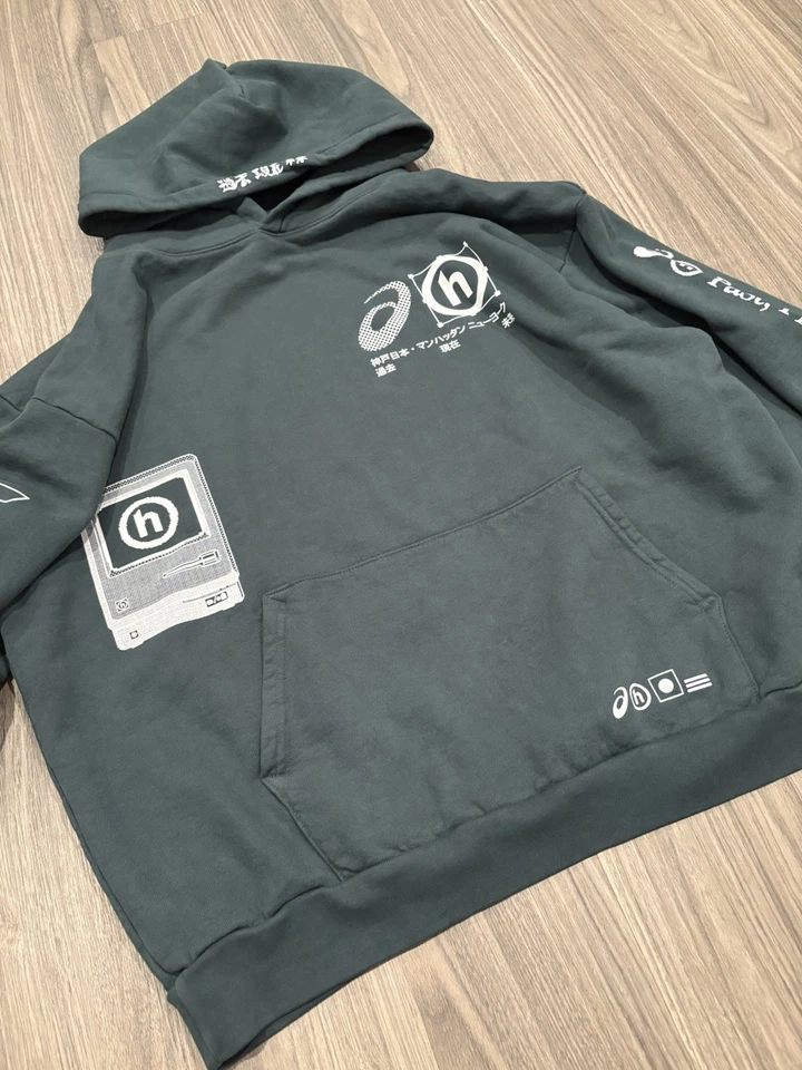 Sudadera con capucha gráfica HIDDEN x ASICS para hombre XX negra pasado presente futuro lanzamiento limitado Foto 4 de 4