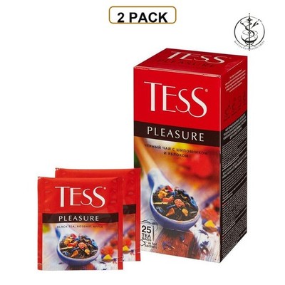 2 PACK - TESS Tea - PLEASURE - Black Tea 25 Tea Bags inFoil Sachets Apple