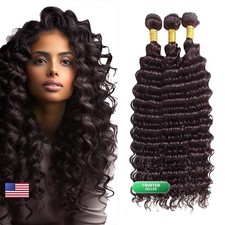 Dark Brown Deep Wave Human Hair 4 Bundles Double Weft Wet Wavy 18 20 22 inch