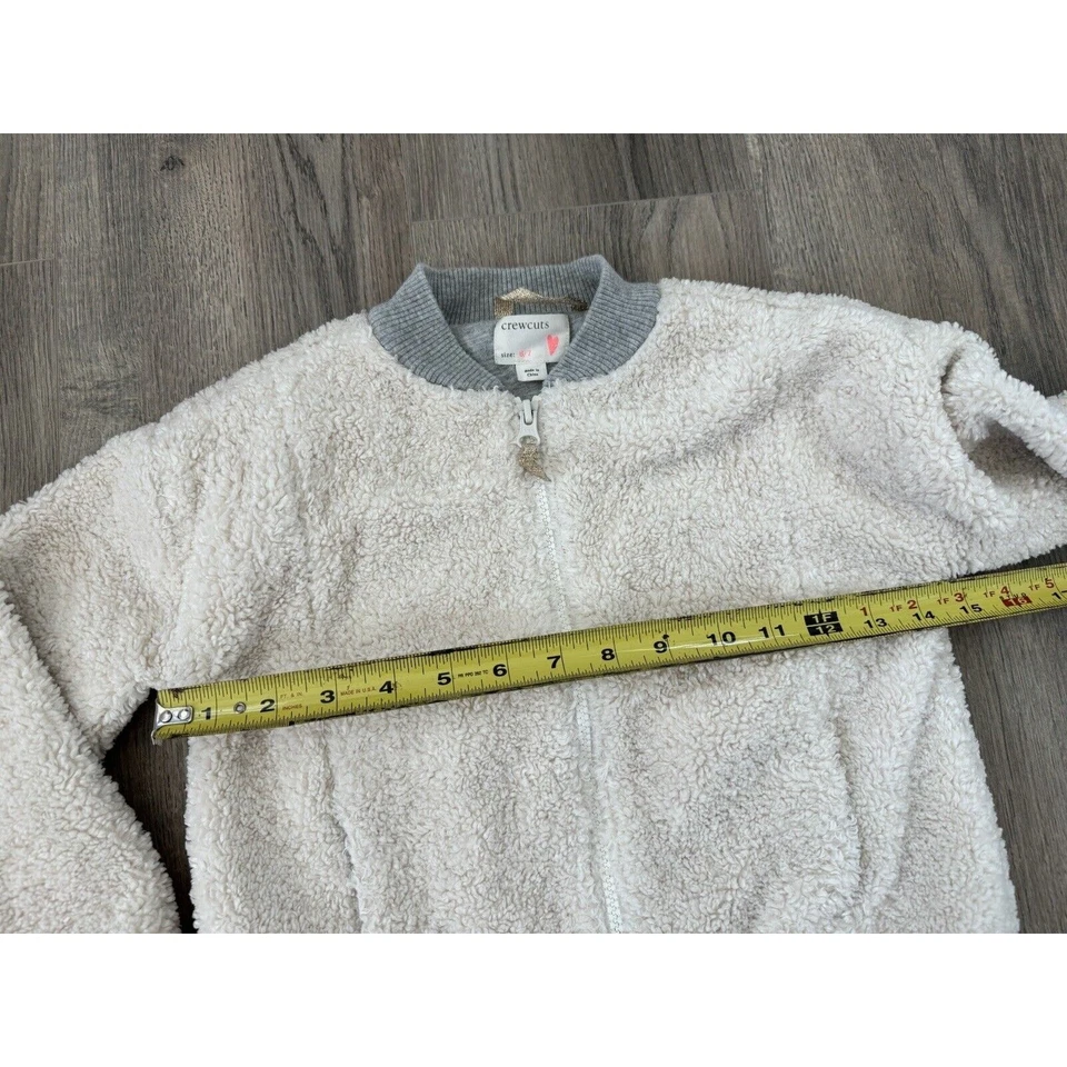 Chaqueta Crewcuts Niñas 6 7 Años Sherpa Peluche Abrigo Gris Crema Foto 3 de 4