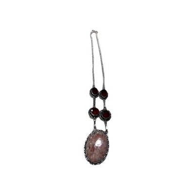 Sunstone with Red Accent Stones In 925 Sterling Silver Necklace