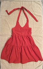 American Eagle Outfitters Orange Solid Halter Tie Back Tiered Lined Mini Dress S