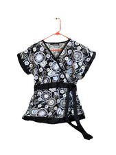 Los Angeles Rose Scrub Top, Pockets Size:XS PRINT, black-blue-white, Exc