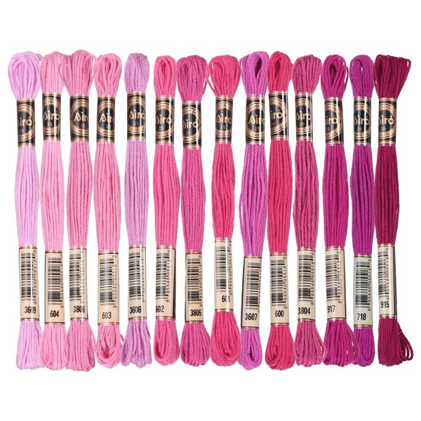 14 SträNge Stickgarn, Polyester FüR Kreuzstich, Mehrfarbig Dunkelrot/Rosa-image
