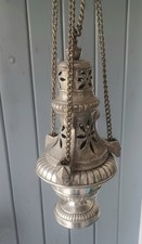 ANCIEN ENCENSOIR D'EGLISE BRONZE ARGENTÉ XIXème BRÛLE PARFUM