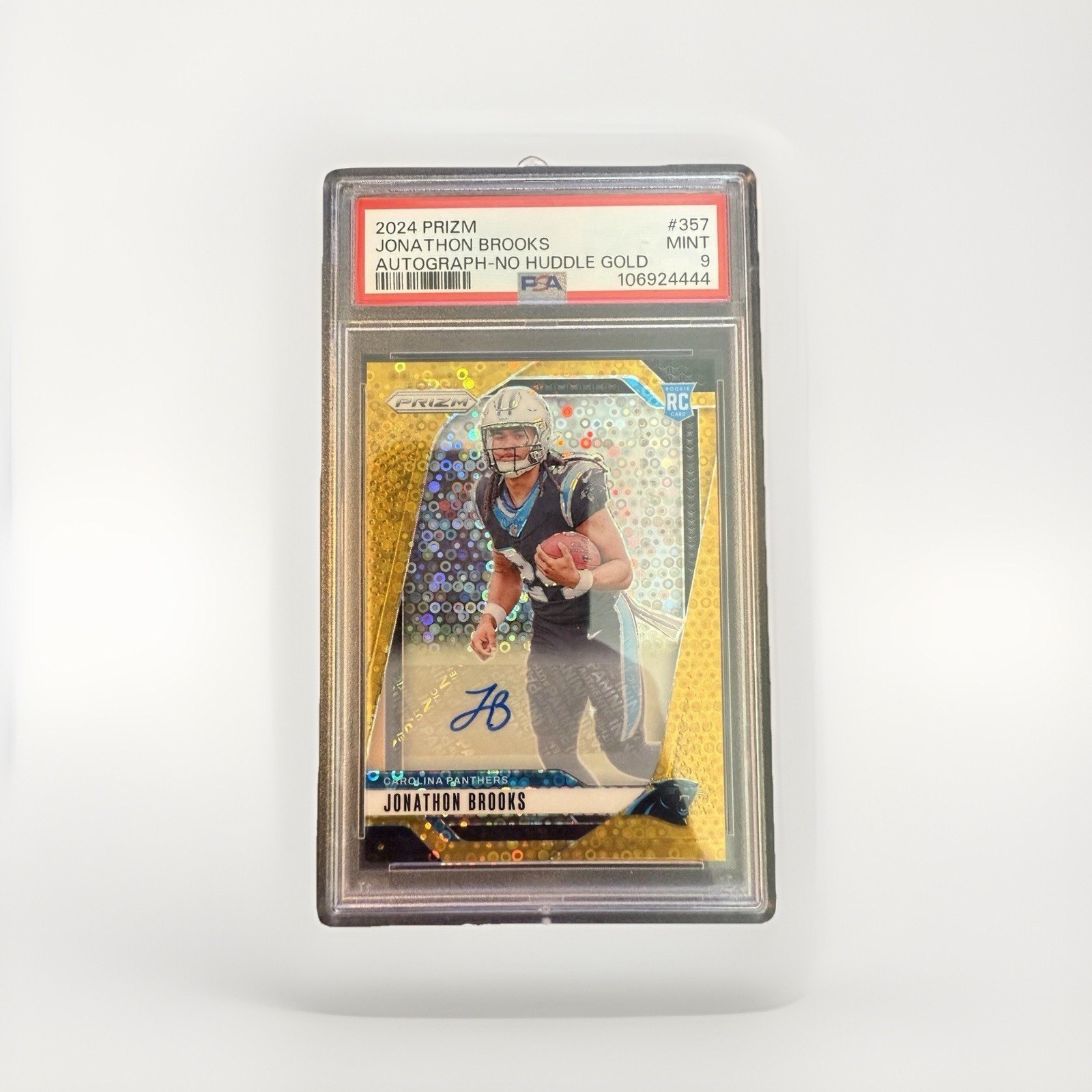 Jonathon Brooks 2024 Prizm Auto-No Huddle Gold 357 /10 Rookie RC AUTO