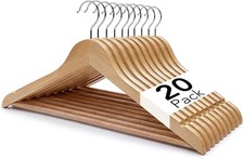 20 X WOODEN COAT HANGERS SUIT GARMENTS CLOTHES WOOD HANGER TROUSER BAR SET