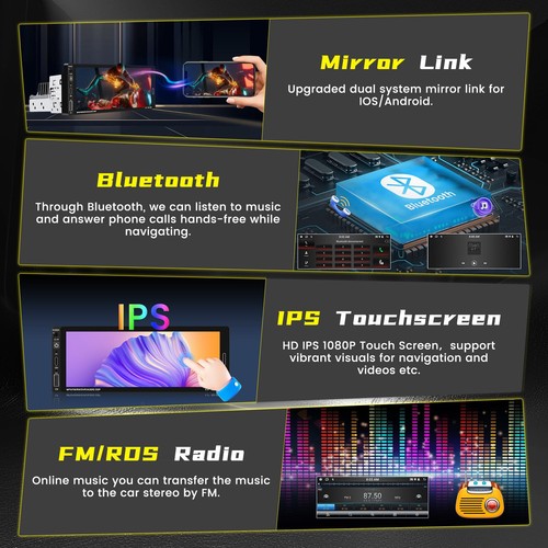 【2+64GB】 Android 13 Single Din Car Stereo Wireless Carplay Android Auto, 6.9 ... - Picture 5 of 9