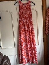 Rip Curl Floral Scarlet Red Pink White Ruched Bodice Maxi Dress Size M UK 12