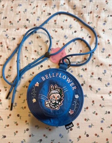 POP MART Bellflower Blue Round Canvas Crossbody Bag Zip Adjustable Strap Charm