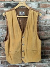 The Territory Ahead Vintage Leather Vest Men XL Tan Suede 4 Button Western