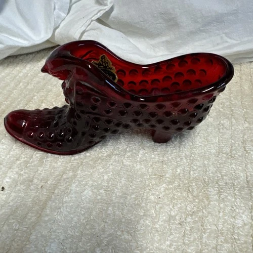 Vintage Fenton Ruby Red Hobnail Cat's Head Glass Slipper