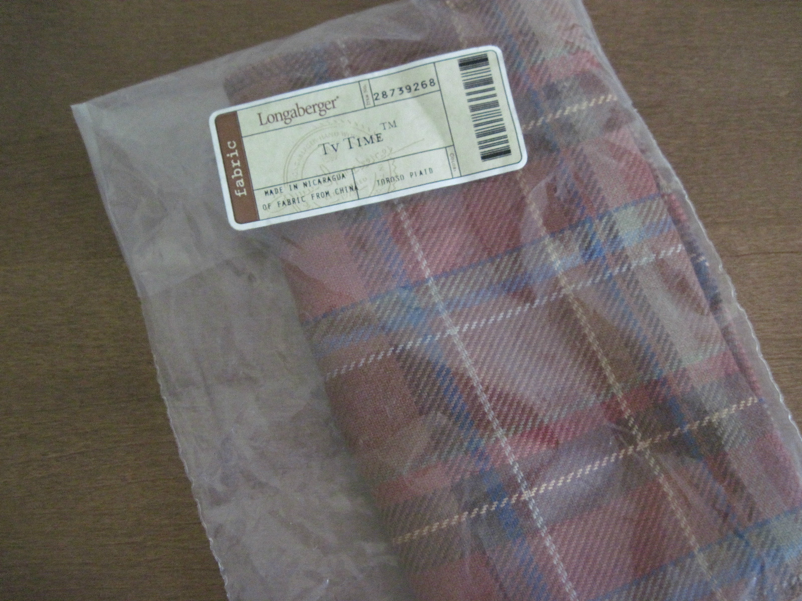 Longaberger Toboso Plaid Fabric Liner for TV TIME Basket New In