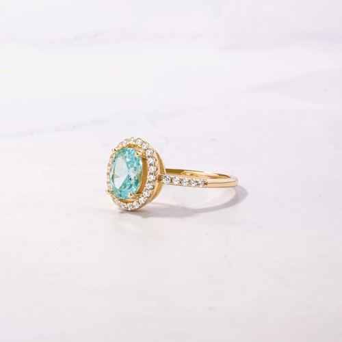 Blue Topaz & Moissanite Ring Gold Plated silver ring wedding rings for women's - Picture 4 of 6