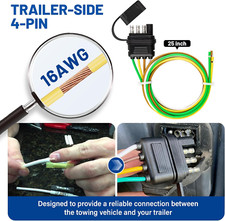 4 Way Flat Trailer End Connector 25 Inch 16AWG 4 Prong Trailer Wiring Harness Pl