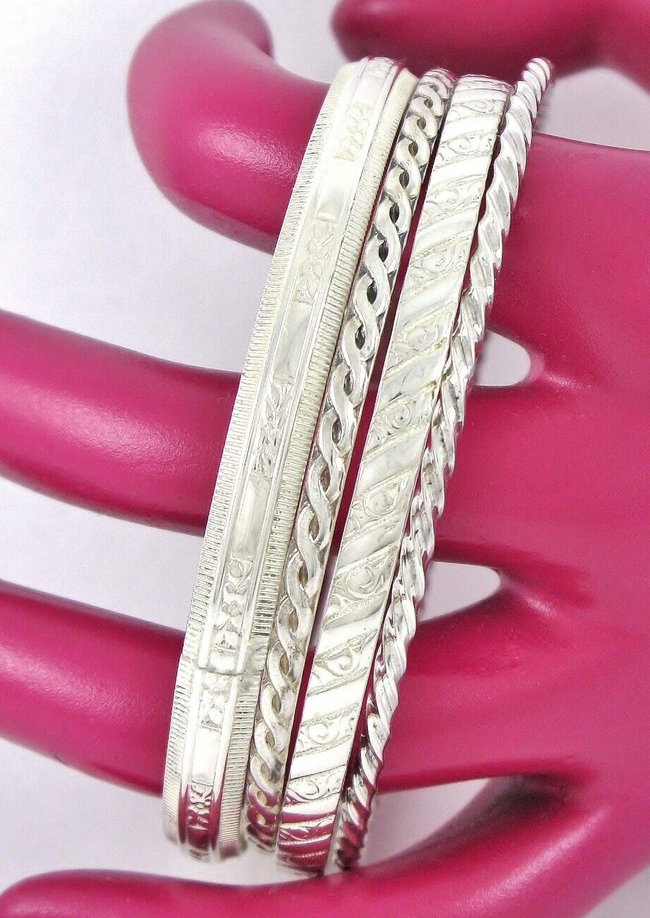 Sterling Silver 925 Thin Stack Bangle Bracelet (L… - image 7