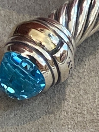 USADO David Yurman Plata Esterlina TOPACIO AZUL Y ORO 14K 5 mm PUÑO PEQUEÑO - Imagen 12 de 20