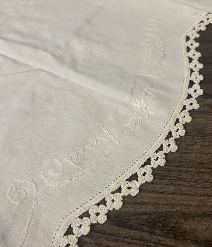 Beautiful Intricate Design White Vintage Table Runner Crocheted Edge 24” X 12” - Picture 3 of 8