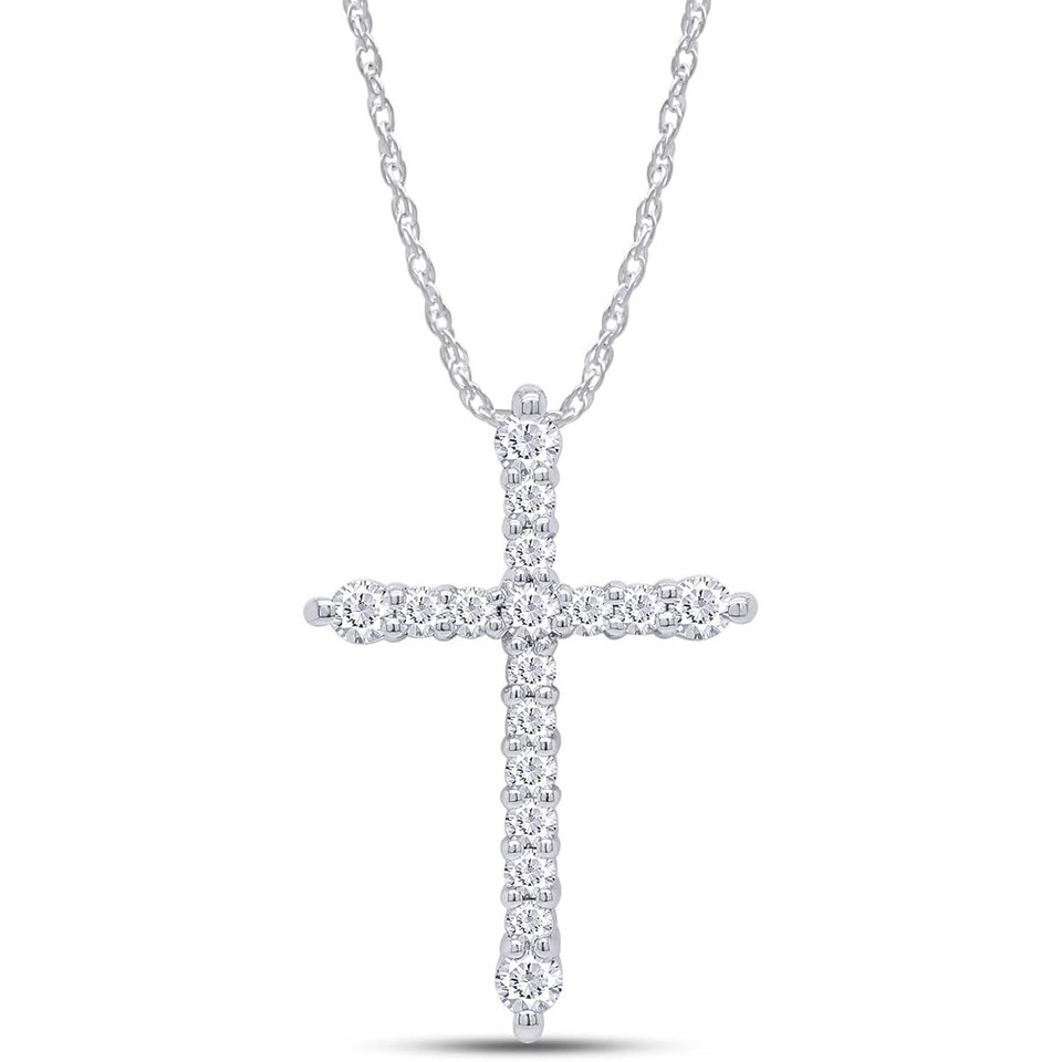 1/3 Ct Cross Pendant Necklace Lab Grown Diamond 10K & 14K Gold 18