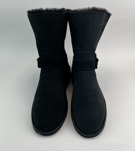 UGG Womens Cedric Biker Boots Black Suede Sheepskin UK 8.5 - Picture 5 of 9