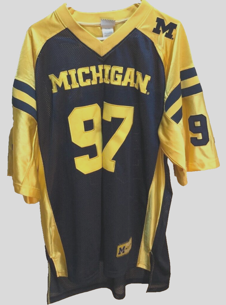Michigan Wolverines #97 NCAA Vintage 90s Est. 1817 Blue Yellow Sewn Jersey XL
