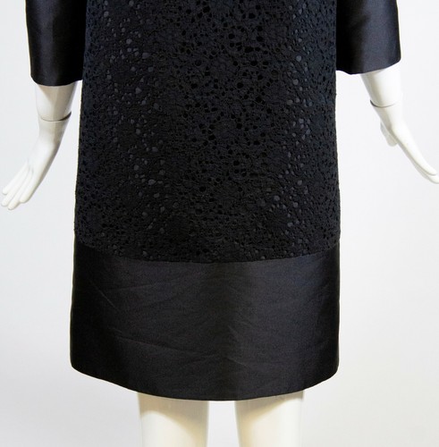 ERDEM Morgan Black Satin Twill Lace Overlay Short Sleeve Jacket Coat UK10 FR38 6 - Picture 6 of 12