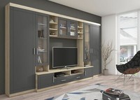 Wohnwand Paris Anbauwand Wohnkombi Wohnzimmer Mdf Grau+ Sonoma Eiche Matt
