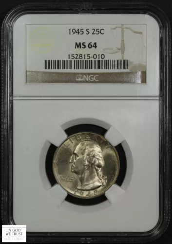1945 S George Washington Silver Quarter 25C NGC MS 64