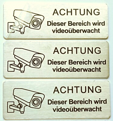 Schild,  Achtung Videoüberwachung, 3 Stck.,  85 x 30 mm , selbstklebend, Alu