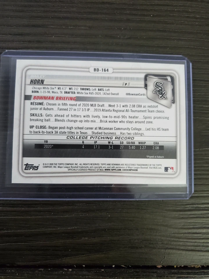 BAILEY HORN #BD-164 2020 Bowman 1st First Edition SKY BLUE FOIL PARALLEL - Image 2 of 2