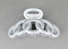 Silver hair clip plastic 3 3/8" long big barrette claw clamp oval chain link