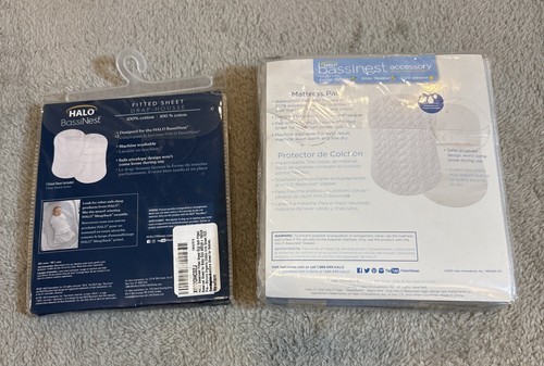 Lote de 2 accesorios Halo Bassinest almohadillas de colchón de lavado impermeables blancas y sábanas ajustables - Imagen 2 de 10