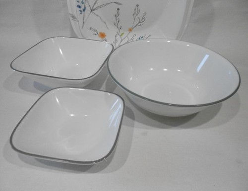 ❤️ 17-pc CORELLE Boutique ADLYN DINNERWARE SET Coral Blue Grey Watercolor Floral - Picture 8 of 9