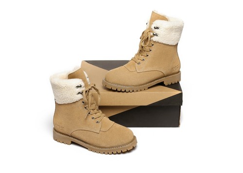 AUSTRALIAN SHEPHERD® UGG Boots Women Sheepskin Wool Lace Up Chunky Boots Mina - Picture 28 of 49