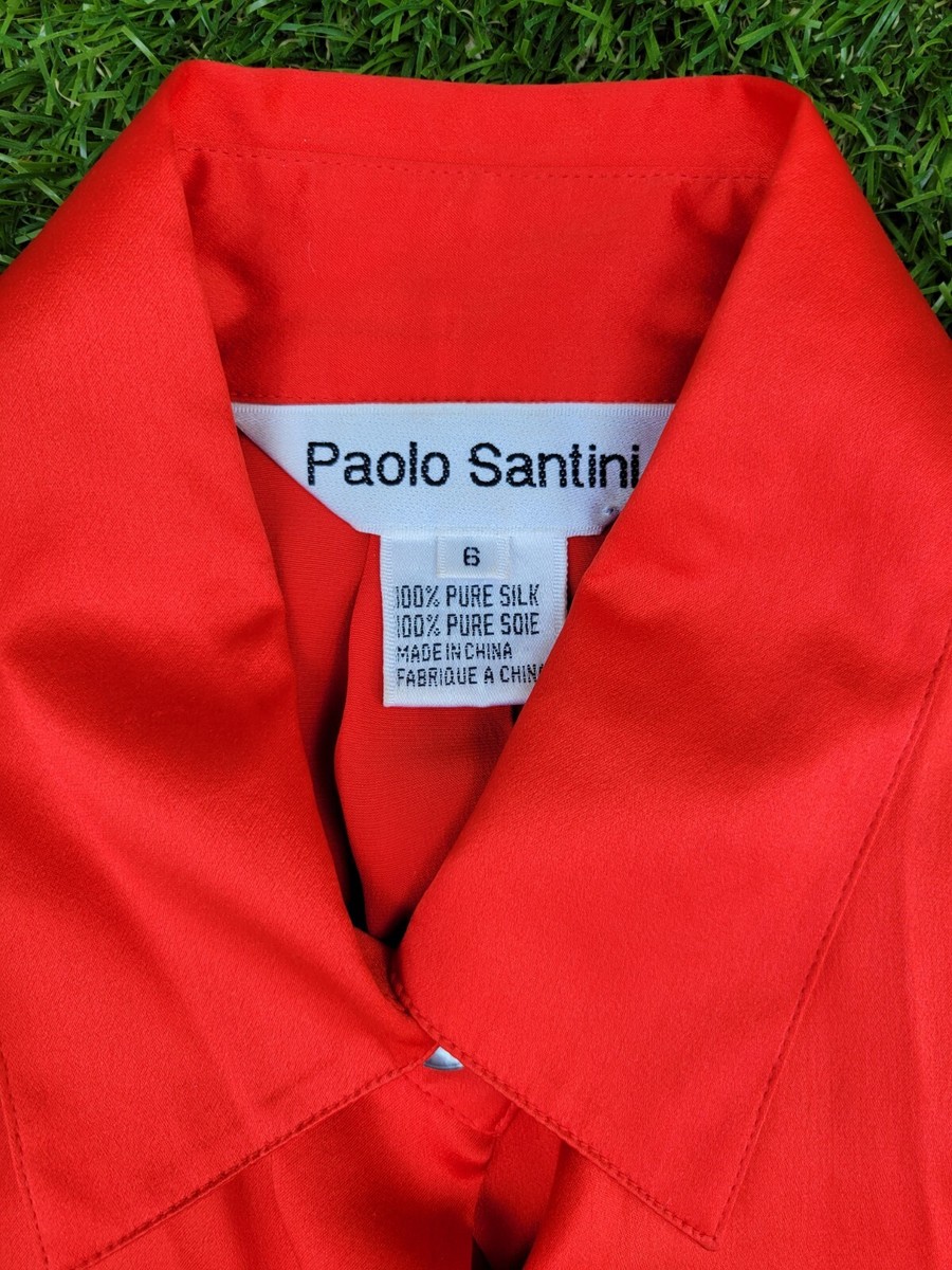 Paolo Santini vintage 90s 100% silk blouse red big cats