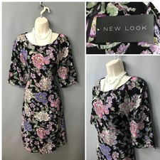BNWT New Look Black Floral Midi Tunic Dress UK 16 EUR 44 RRP £22.99