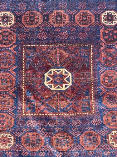 Antigua alfombra tradicional de lana Baluchi hecha a mano oriental multicolor 110 x 96 cm - Imagen 2 de 8