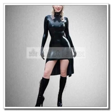 Latex Dress Attached Glove Fish Tail High Neck Fit Slim Back Zip Customize D131