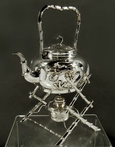 Chinese Export Silver Dragon Tea Set c1890 HUNG CHONG