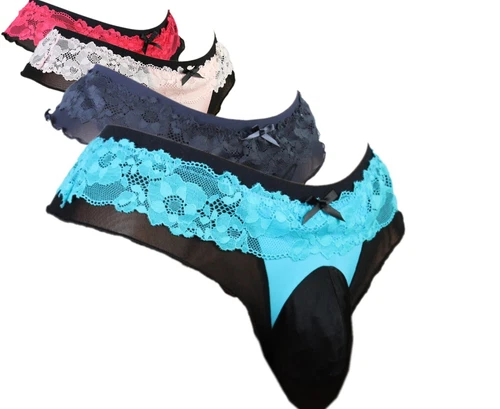 SISSY POUCH PANTIES underwear men's sexy lace pink bikini thong  Sz   S-5XL U