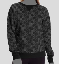  50 Champion Women's Black Powerblend Logo Graphic Crewneck Sweatshirt Sweater S