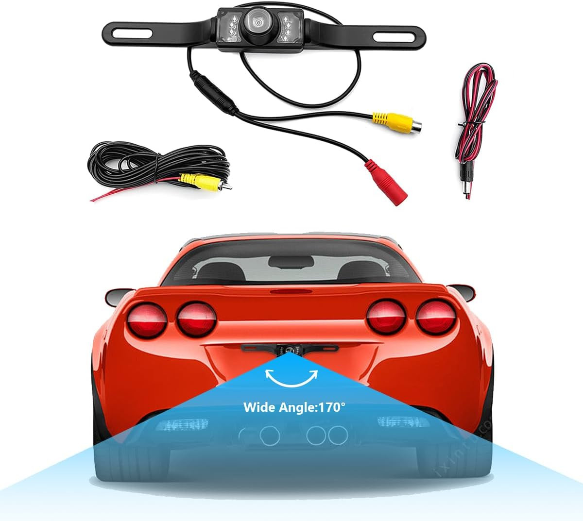 Backup Camera Wide-Angle Night Vision 7 LED Waterproof License Plate Universal