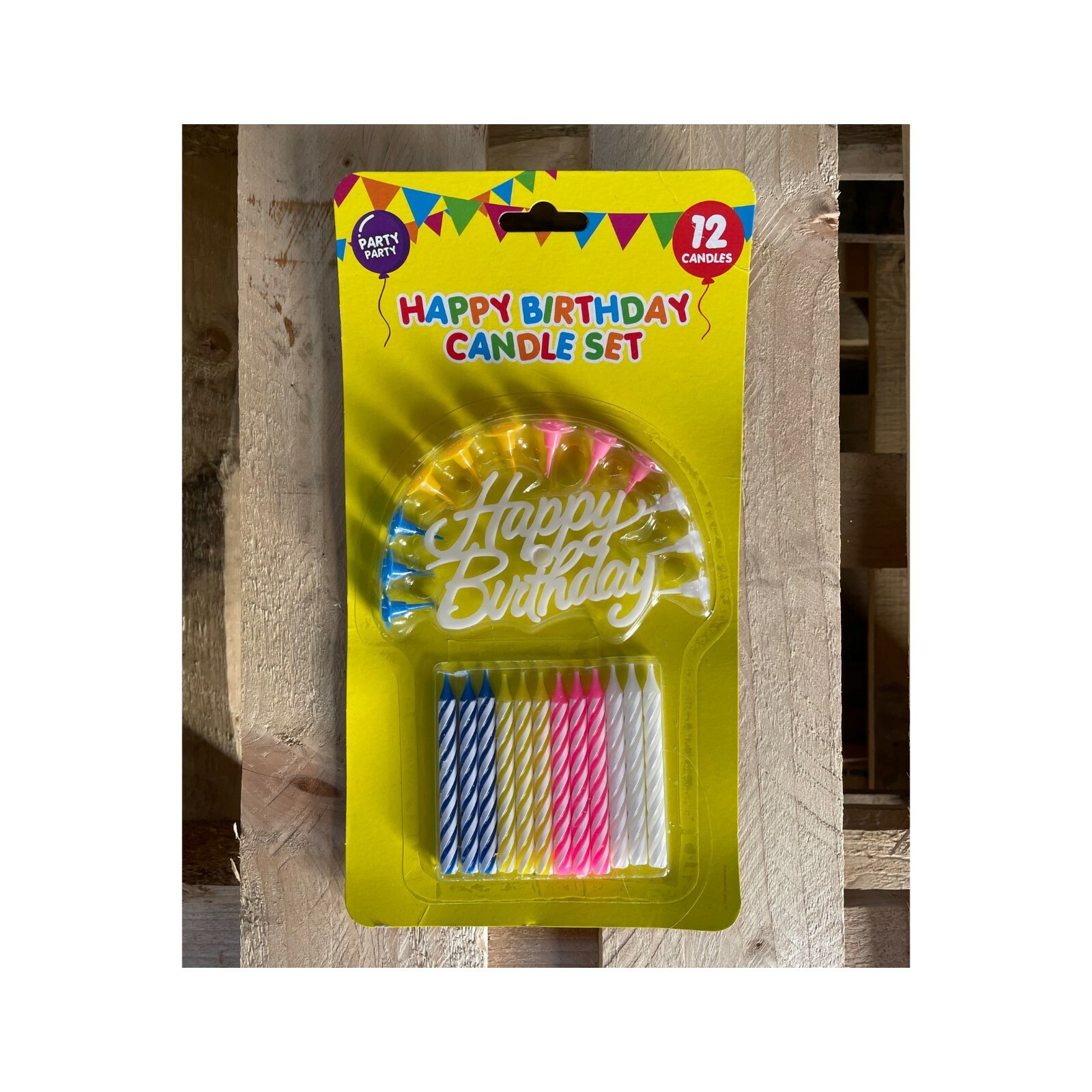 Happy Birthday Candle Set - 12 Candles, Holders, & ""Happy Birthday"" Cake Topper