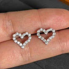 Sterling Silver Heart Shaped Earrings Zirconia Pave Crystal Small Heart Studs
