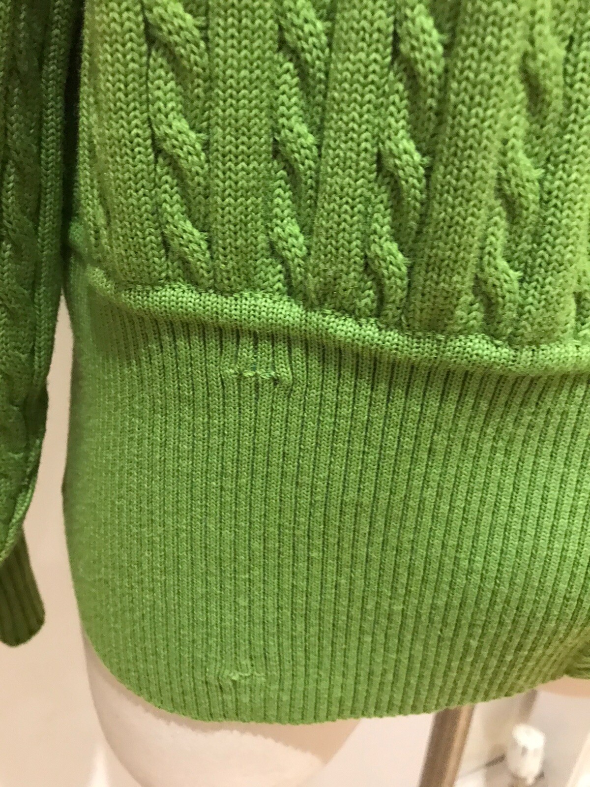 CELINE Paris Green Pure Wool Cardigan, Size 46 Gold Buttons, with repairs  10